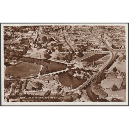 Aerial View of Stratford-on-Avon, c.1950s - Aero Pictorial RP Postcard