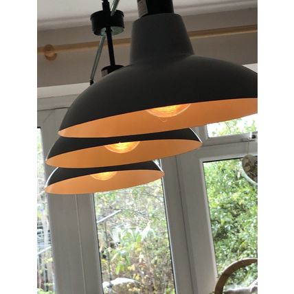 3 Way Industrial Style Metal Light In Black With Grey Shades ES (e27) Fittings