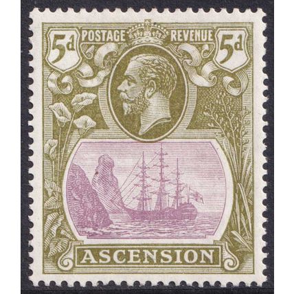 Ascension Island KGV 1924-33 5d Purple Olive-Green Ship SG15d Mint MH