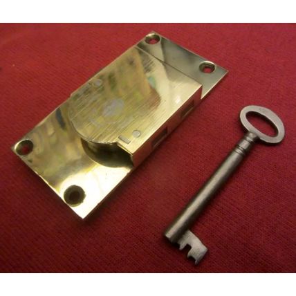 Antique Cabinet Cupboard Lock LEFT HANDED Georgian Brass & Steel 1 working Key