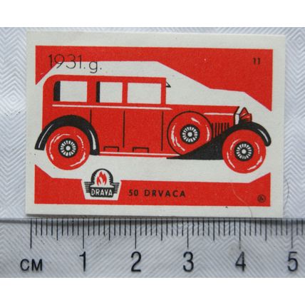 vintage Matchbox Label - Drava - Vintage Car - 1931g