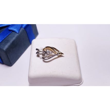 Estate .09ctw Natural Round Diamond 2Tone 14Kt Gold Open Heart Pendant #21008