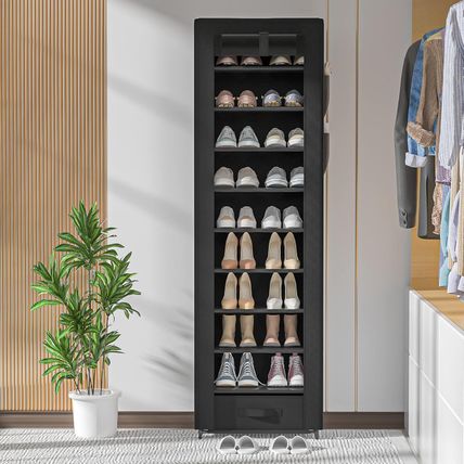 Shoes Rack 10 Tier Tall Shoe Rack Narrow Shoe Rack with Storage Box,Fabric Cover