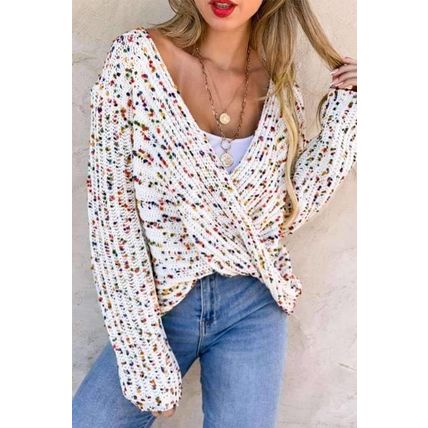 White Confetti Reversible Twist Sweater