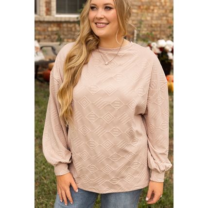 Parchment Plus Size Textured Drop Shoulder Crew Neck Sweatshirt