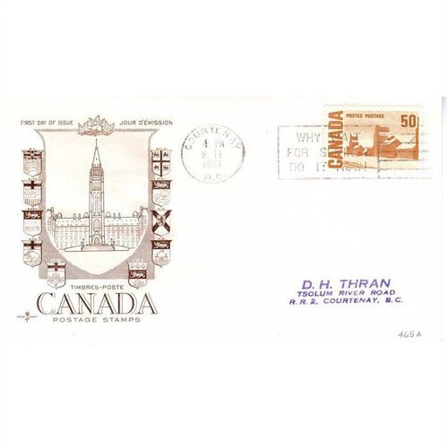 CANADA 1967 DEFINITIVES 50c CINNAMON FIRST DAY COVER COURTENAY CDS