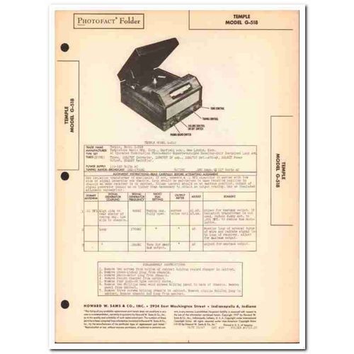 temple model g-518 5-tube am radio phonograph sams photofact manual