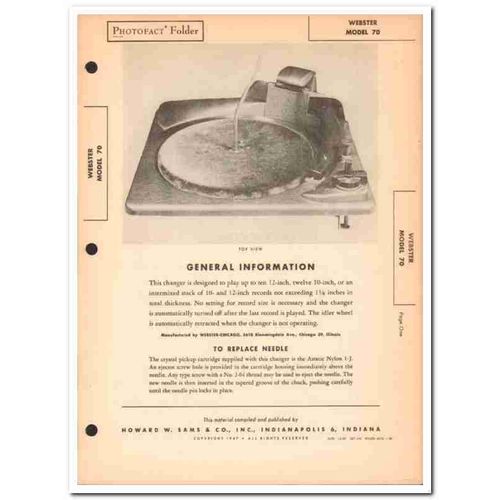 webster-chicago model 70 record changer phono sams photofact manual