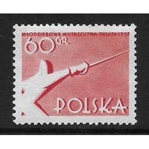 Mi 1006: 60 gr. deep rose red World Youth Fencing Championships, Warsaw: Fencer.