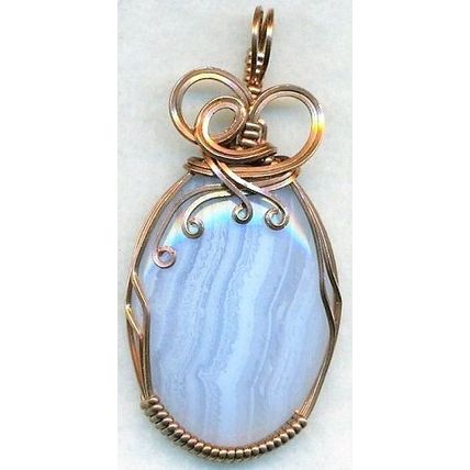 Blue Lace Agate Copper Wire Wrap Gemstone Pendant 18