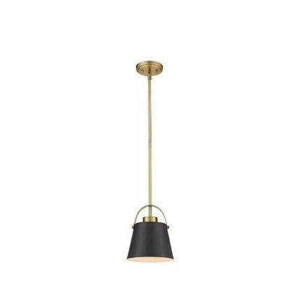 Z-Lite 1-Light Matte Black & Heritage Brass Mini-Pendant Metal Shade