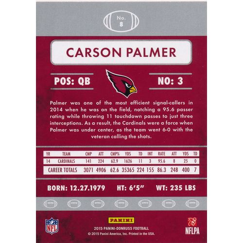 2015 Donruss Football 8 Carson Palmer Arizona Cardinals