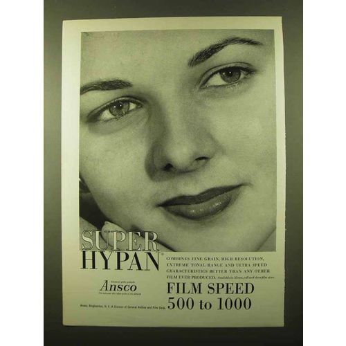 1958 Ansco Super Hypan Film Ad - Speed 500 to 1000