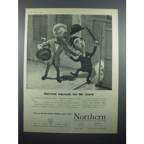 1959 Northern Assurance Ad - Narrow Squeak Mr. Care