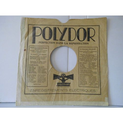 1930s VINTAGE 10" RECORD SLEEVE. POLYDOR RECORDS. FROM FRANCE.