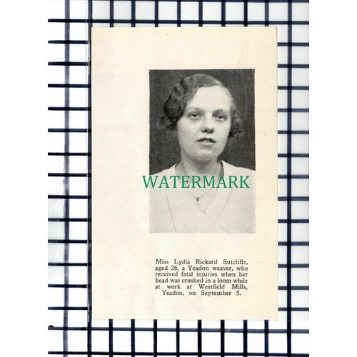 C7079) Miss Lydia Rickard Sutcliffe Westfield Mills Yeadon - 1936 Cutting