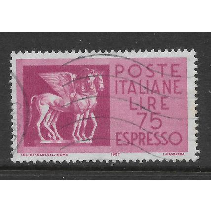 ITALY 1958 75L PURPLE ETRUSCAN HORSES SG E961 FINE USED