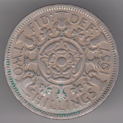 United Kingdom 2/- Shillings/Florin 1957 Copper-nickel Coin - Double Rose