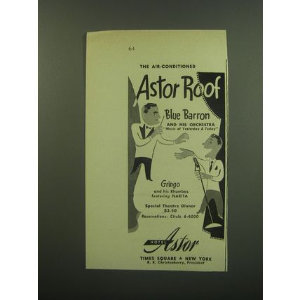 1949 Hotel Astor Ad - Astor Roof Blue Barron and his Orchestra