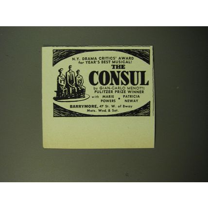 1950 The Consul Musical Ad - N.Y. Drama Critics' Award for Year's Best Musical!