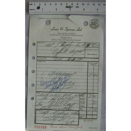 1979 invoice Lewis & Sproson, Shelton, Stoke on Trent