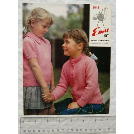 Vintage: Emu 6043 girl's jumper & cardigan, DK