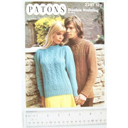 1972 Patons 2297 his & hers cable stitch turtle neck sweaters, DK