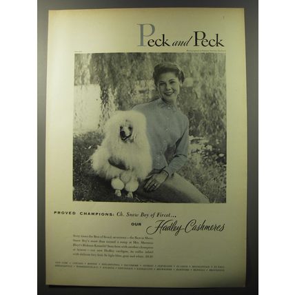 1953 Peck and Peck Hadley Cashmeres Ad - Champions: Ch. Snow Boy of Fircot