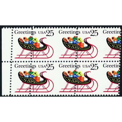 2482, MNH 25¢ Large Misperfed Shift Freaky Error Block Shows Gutter Stuart Katz