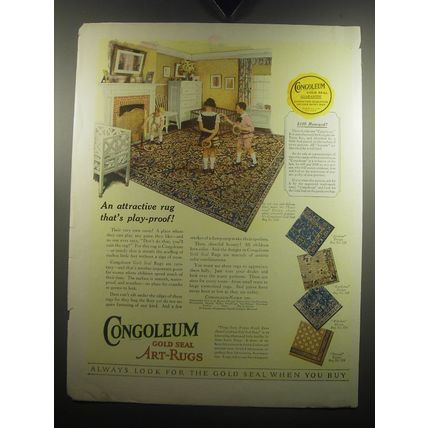 1926 Congoleum Gold Seal Art Rugs Ad - An attractive rug that's play-proof