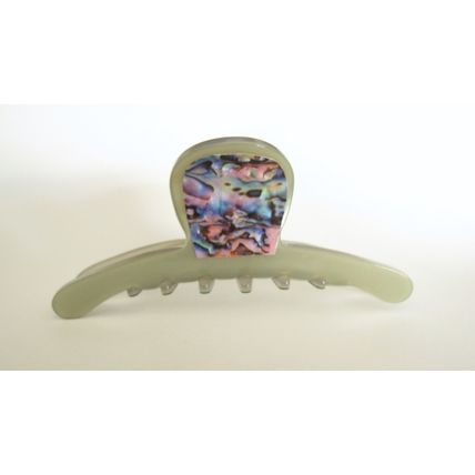 Shiny greenish/ gray with abalone effect hair claw clip for fine, thin hair