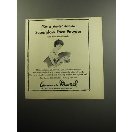 1957 Germaine Monteil Superglow Face Powder Ad - For a pastel season