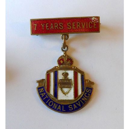 National Savings 7 Years Service enamel badge