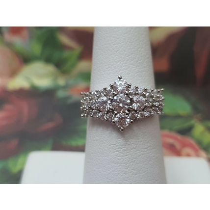 Rhombus Cluster Ring Made With Swarovski Zirconia Size L½ Platinum 925 Silver