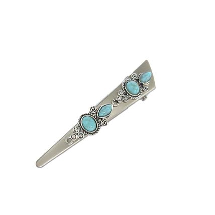 Alligator hair clip turquoise blue stone western design metal 3 inch