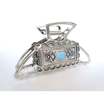 Large hair claw clip turquoise blue stone western design metal native