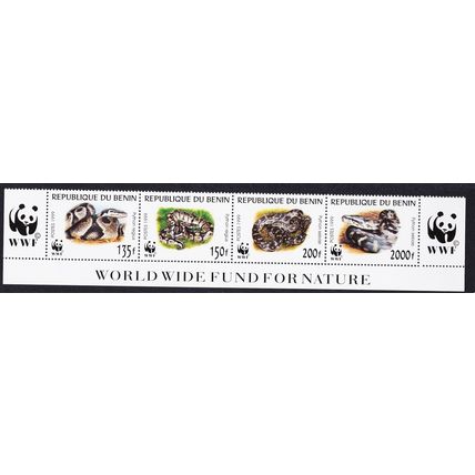 Benin WWF Pythons Bottom Strip WWF Logo 1999 MNH SG#1812-1815 MI#1159-1162