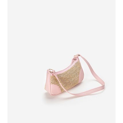 Women Beach Woven Bag Shoulder Bag Pink