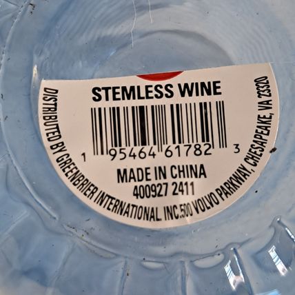 RIBBED BLUE Stemless Wine Glasses Cocktail Water Juice Tumblers Goblet Drink