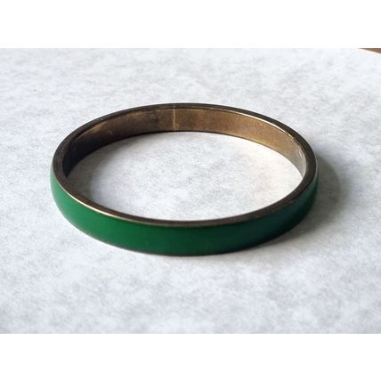 Vintage Brass Bangle, Forest Green Enamel