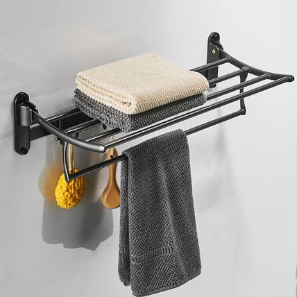 Besy 24 Inch Oil Rubbed Bronze Towel Racks, Bathroom Towel Shelf with Foldable T