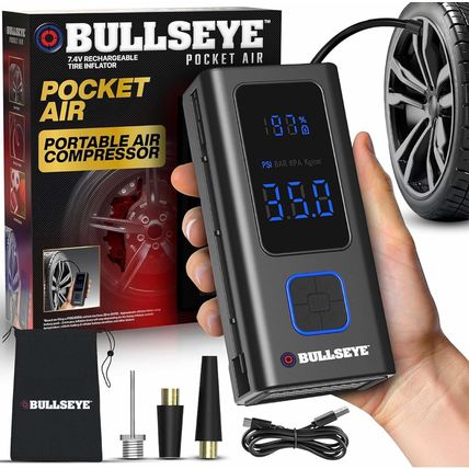 POCKET AIR Tire Inflator Portable Air Compressor by Bullseye Pro for Tires, Ball