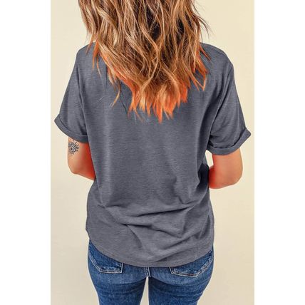 Gray Baseball Heart Shape Print Crew Neck T Shirt