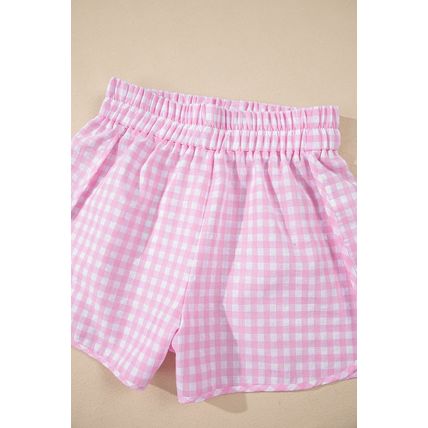 White MAMA Printed Tee and Plaid Shorts Lounge Set