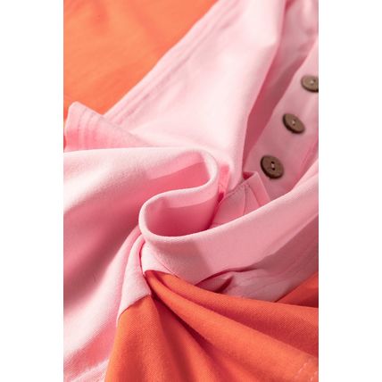 Pink Colorblock Long Sleeve Buttons Henley Top