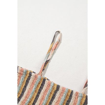 Multicolour Vertical Striped Smocked Cami Top Wide Leg Pants Set