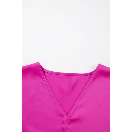 Bright Pink Silky V Neck Dolman Blouse