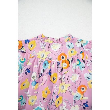 Pink Flutter Sleeve V Neck Floral Top