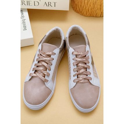 Gold Glitter Star Patchwork PU Leather Lace-up Sneakers