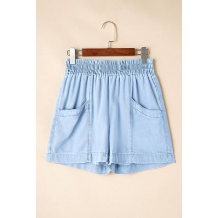 Beau Blue Light Wash Pocketed Wide Leg Denim Shorts